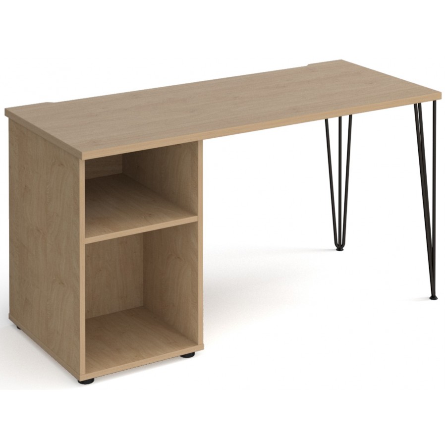 Tikal Straight Desk with Hairpin Leg and Support Pedestal